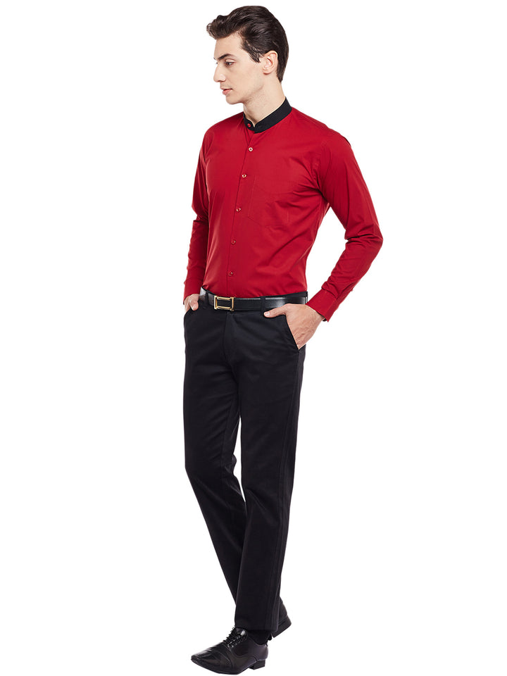 Men Maroon Solid Slim Fit Pure Cotton Formal Shirt