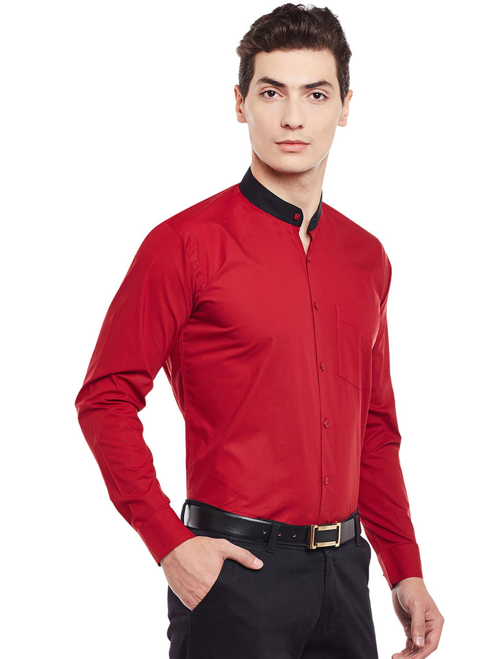 Men Maroon Solid Slim Fit Pure Cotton Formal Shirt