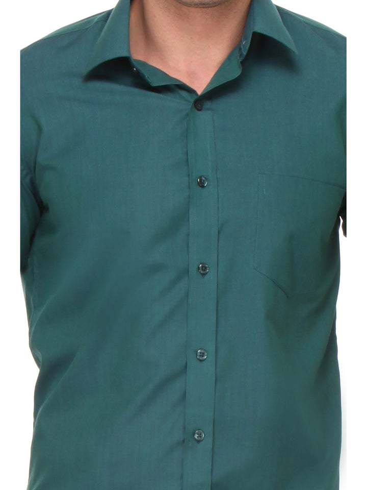 Men Bottle Green Slim Fit Solid Chambray Cotton Rich Formal Shirt