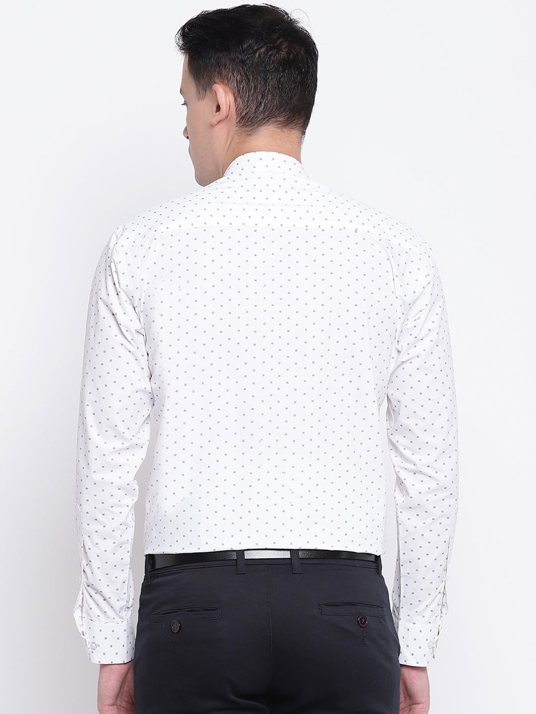 Men White Pure Cotton Printed Slim Fit Formal Shirt
