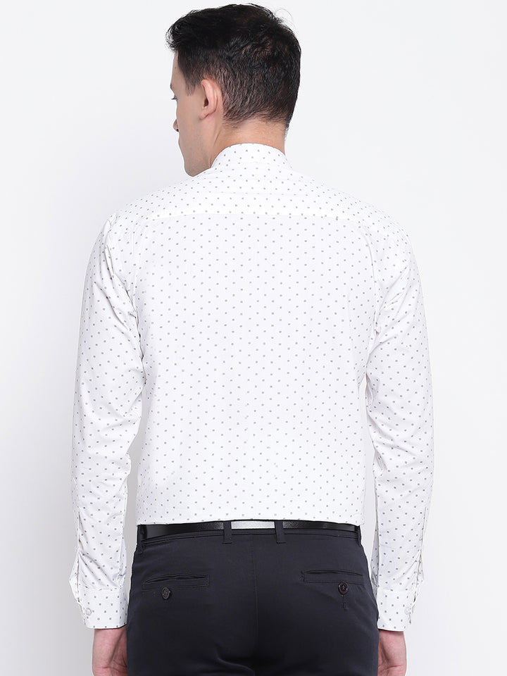 Men White Pure Cotton Printed Slim Fit Formal Shirt
