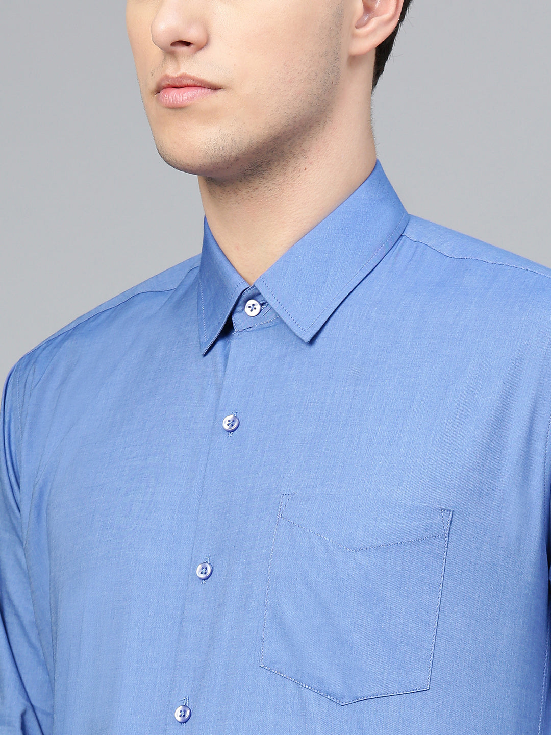 Men Blue Pure Cotton Solid Slim Fit Formal Shirt