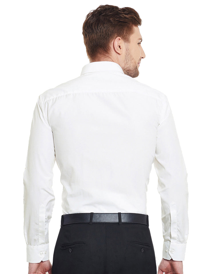 Men Cream Solid Cotton Slim Fit Formal Shirt