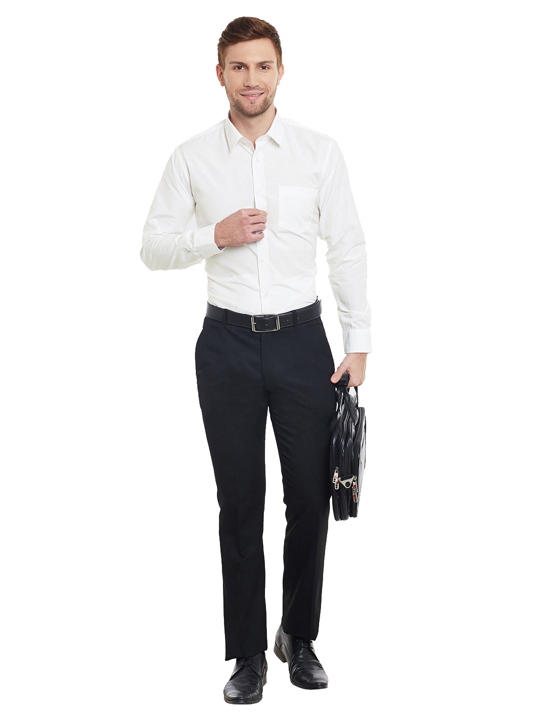 Men Cream Solid Cotton Slim Fit Formal Shirt