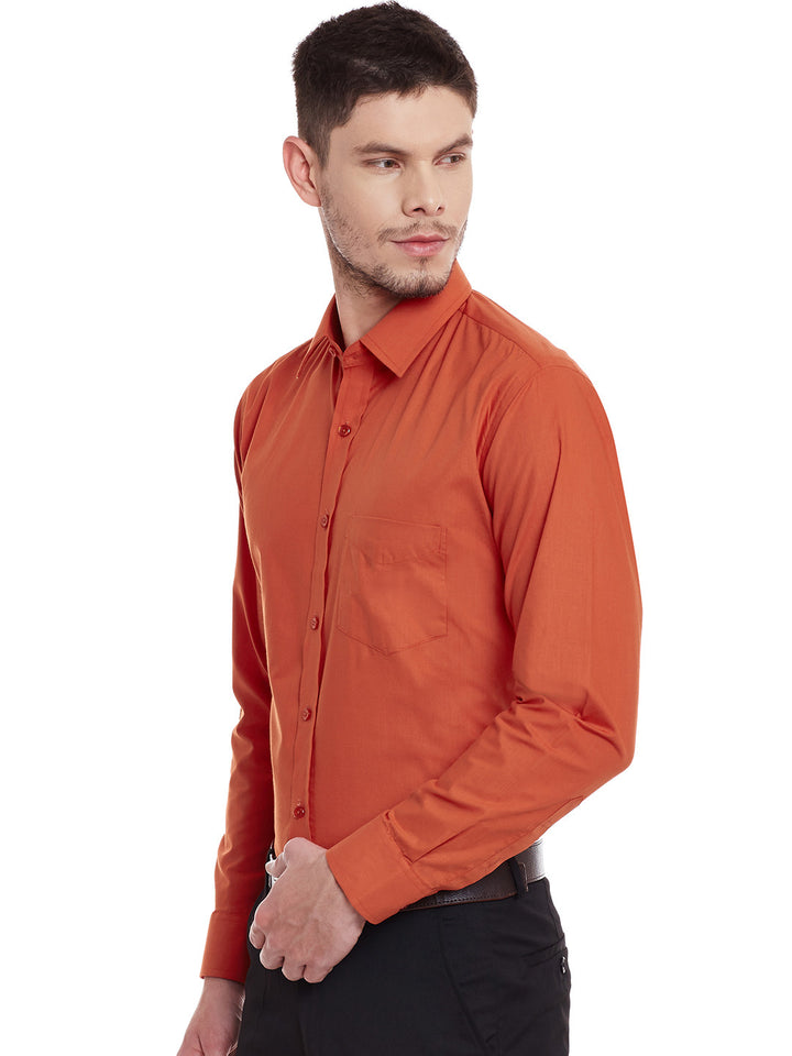 Men Orange Solid Cotton Slim Fit Formal Shirt