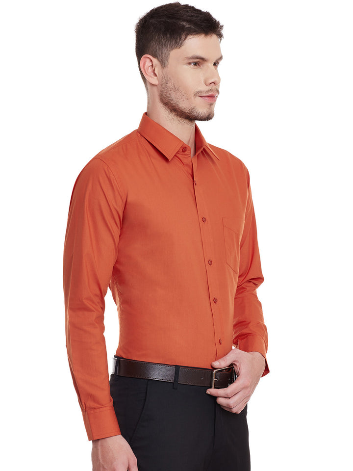 Men Orange Solid Cotton Slim Fit Formal Shirt