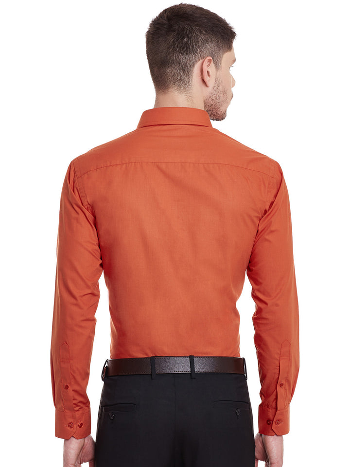 Men Orange Solid Cotton Slim Fit Formal Shirt