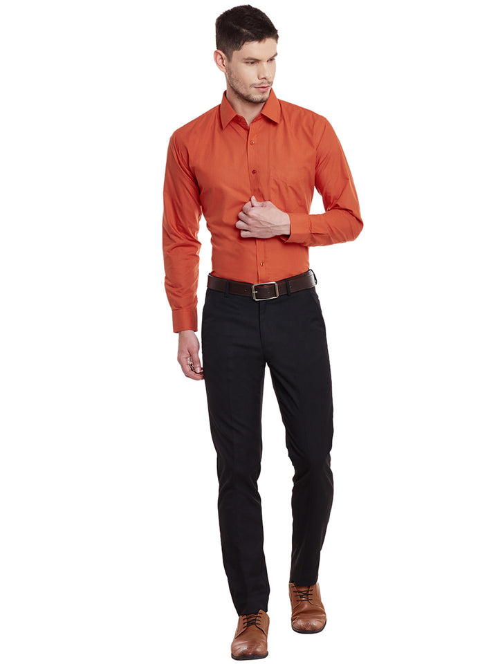 Men Orange Solid Cotton Slim Fit Formal Shirt