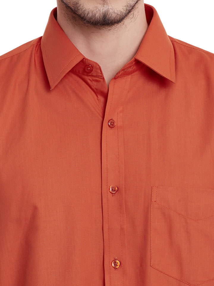 Men Orange Solid Cotton Slim Fit Formal Shirt