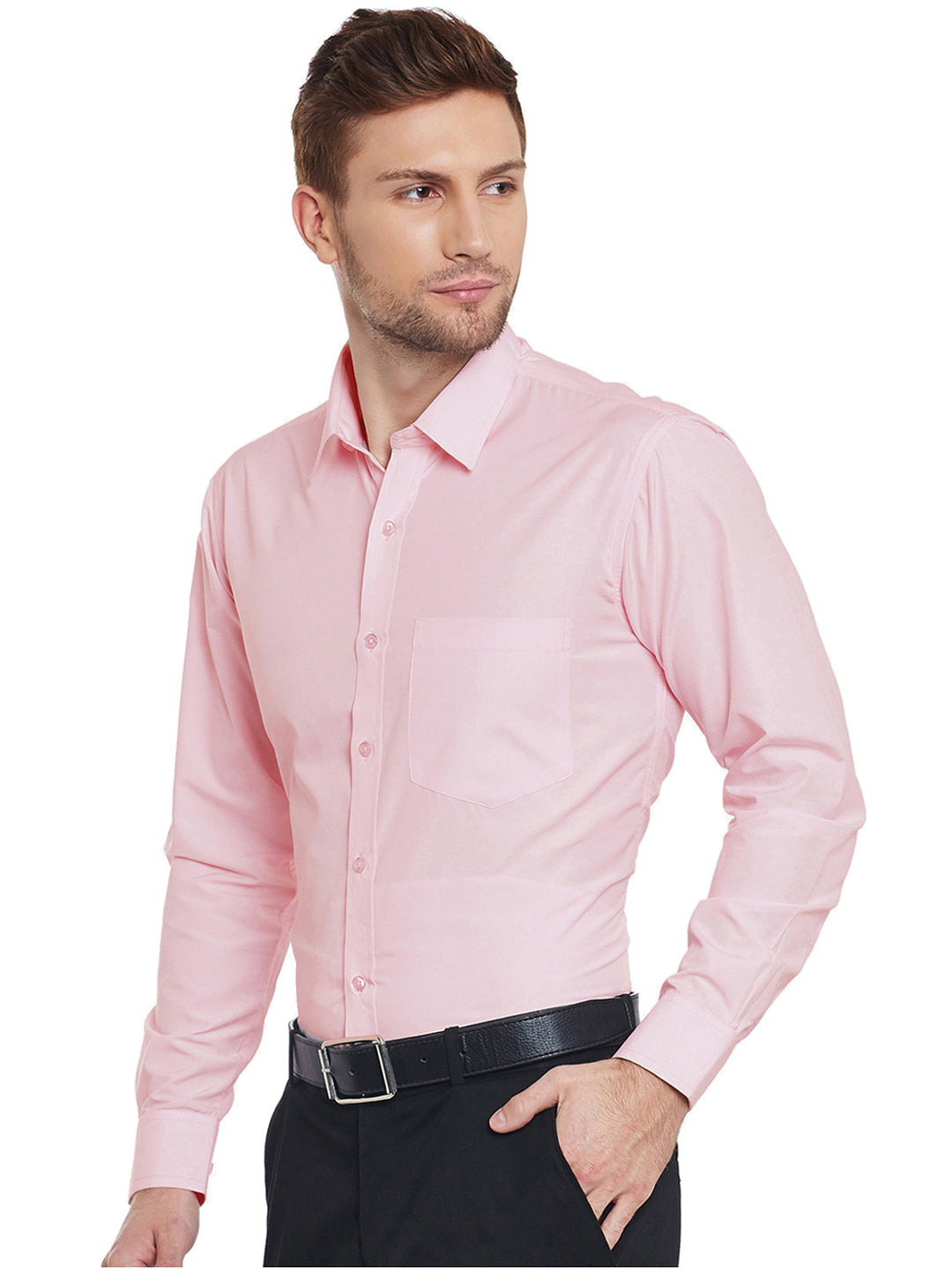 Men Pink Solid Cotton Slim Fit Formal Shirt