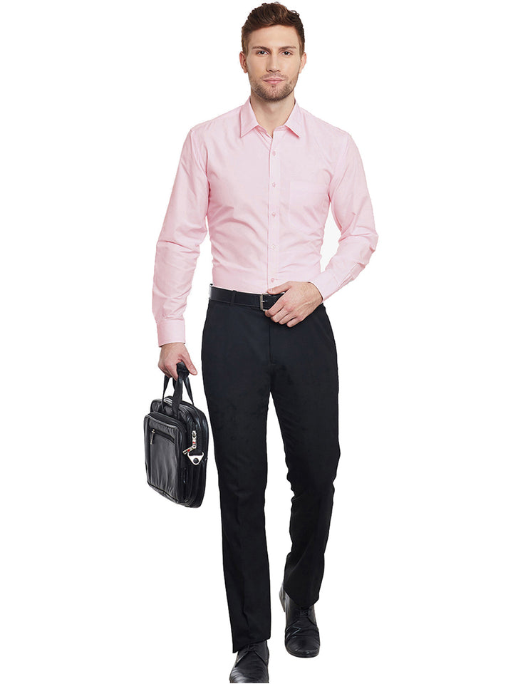 Men Pink Solid Cotton Slim Fit Formal Shirt