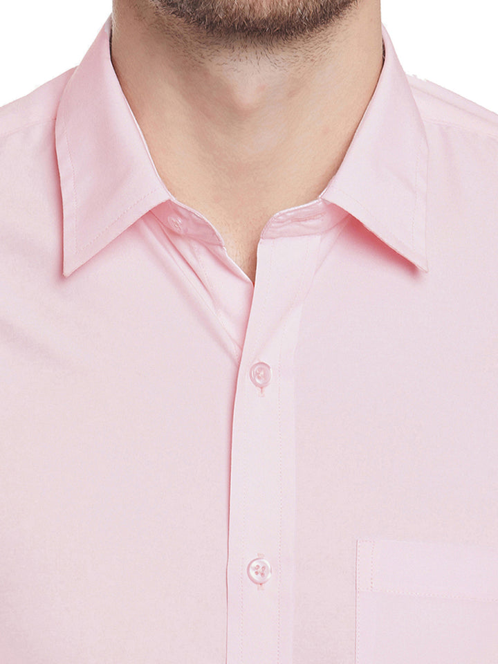 Men Pink Solid Cotton Slim Fit Formal Shirt