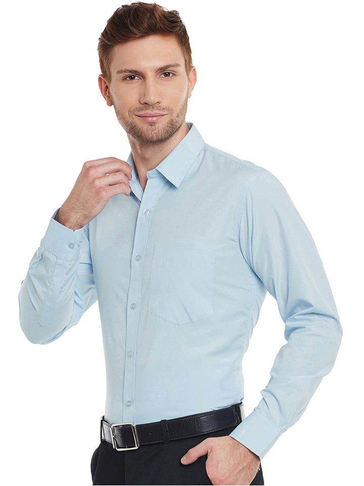 Men Sky Blue Solid Cotton Slim Fit Formal Shirt