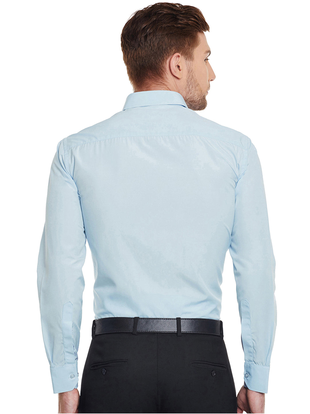Men Sky Blue Solid Cotton Slim Fit Formal Shirt