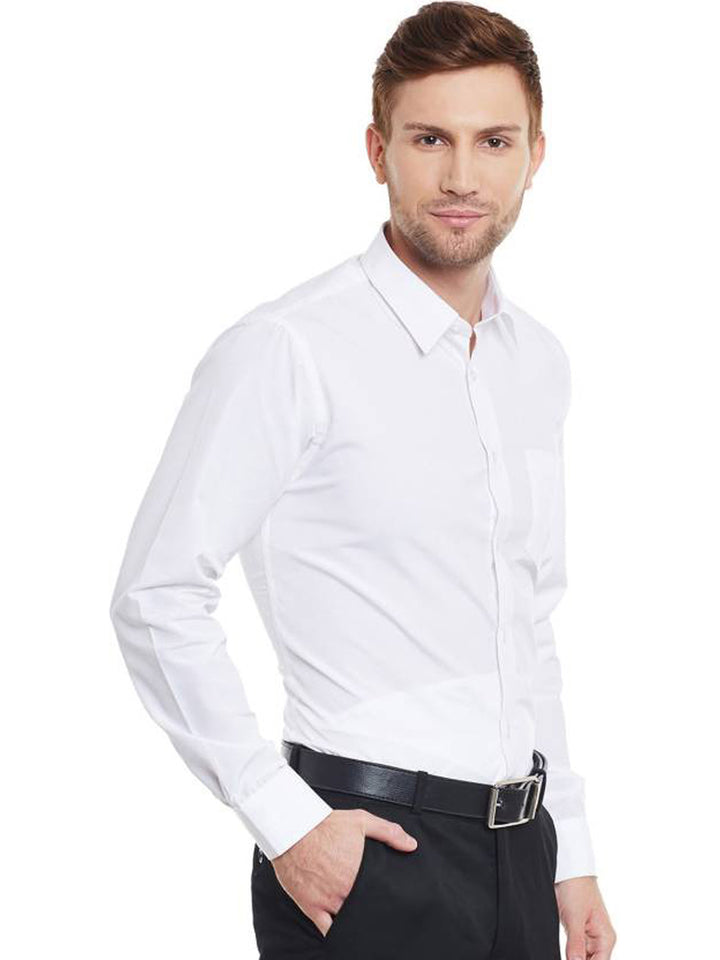 Men White Solid Slim Fit Formal Shirt