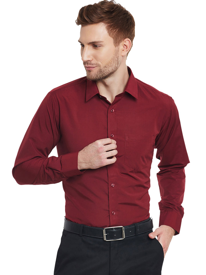 Men Maroon Solid Slim Fit Cotton Rich Formal Shirt