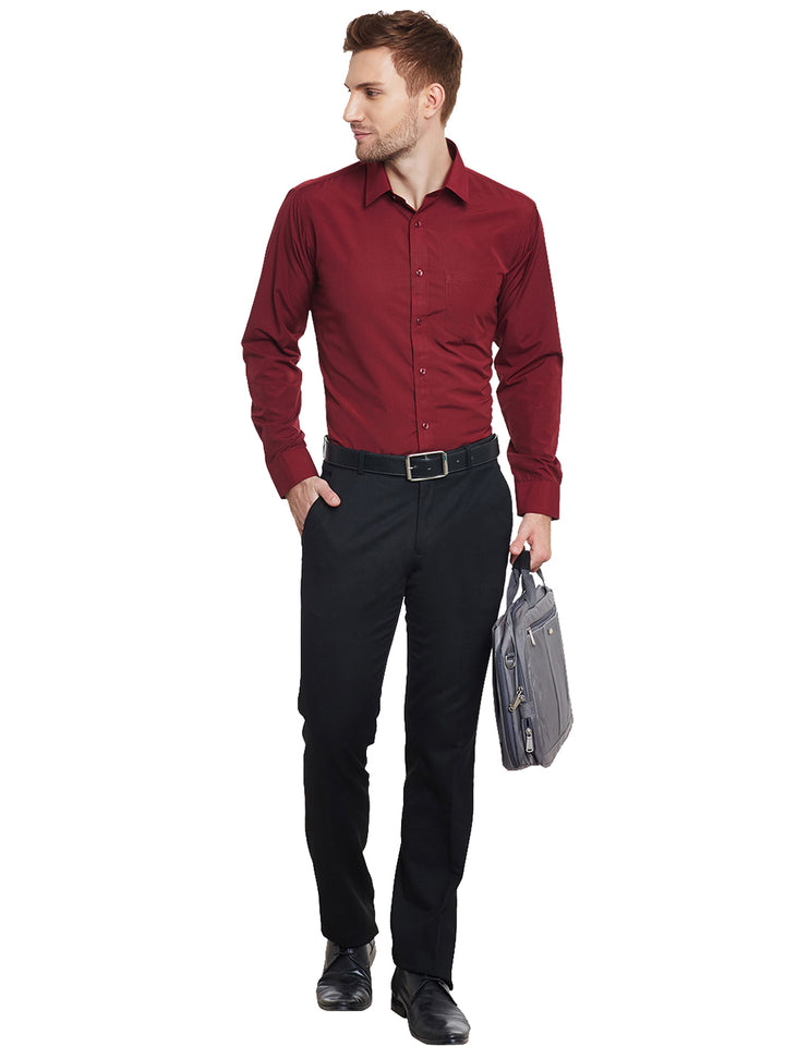 Men Maroon Solid Slim Fit Cotton Rich Formal Shirt