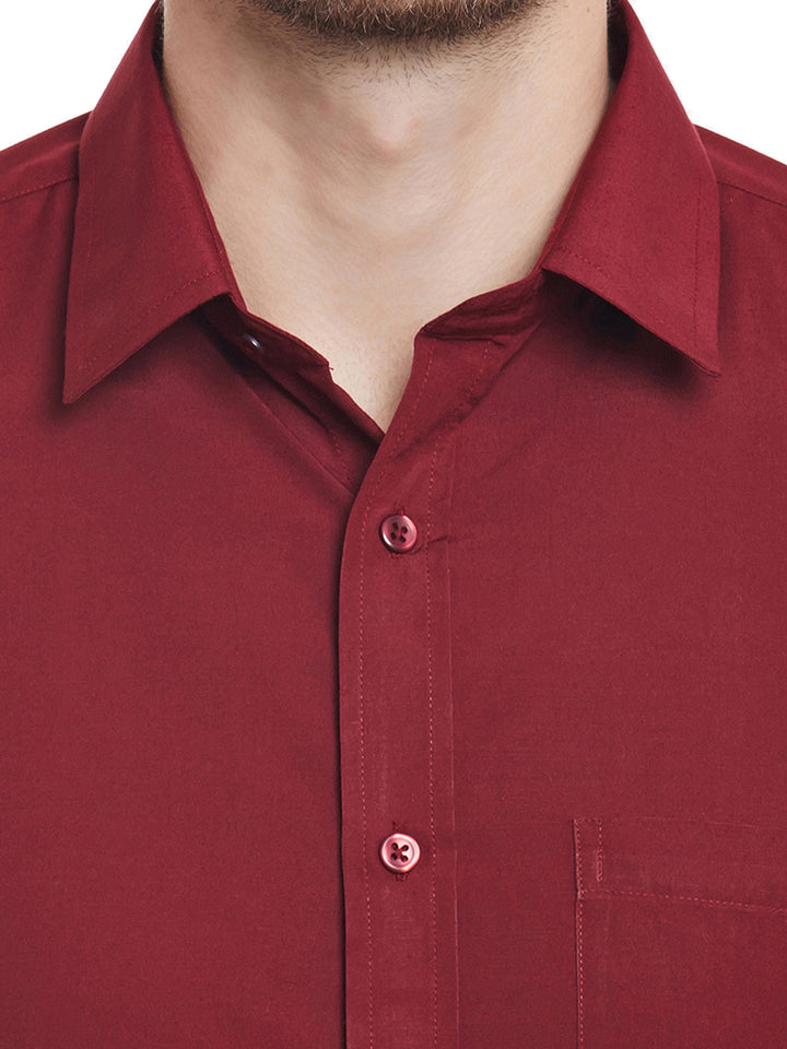 Men Maroon Solid Slim Fit Cotton Rich Formal Shirt