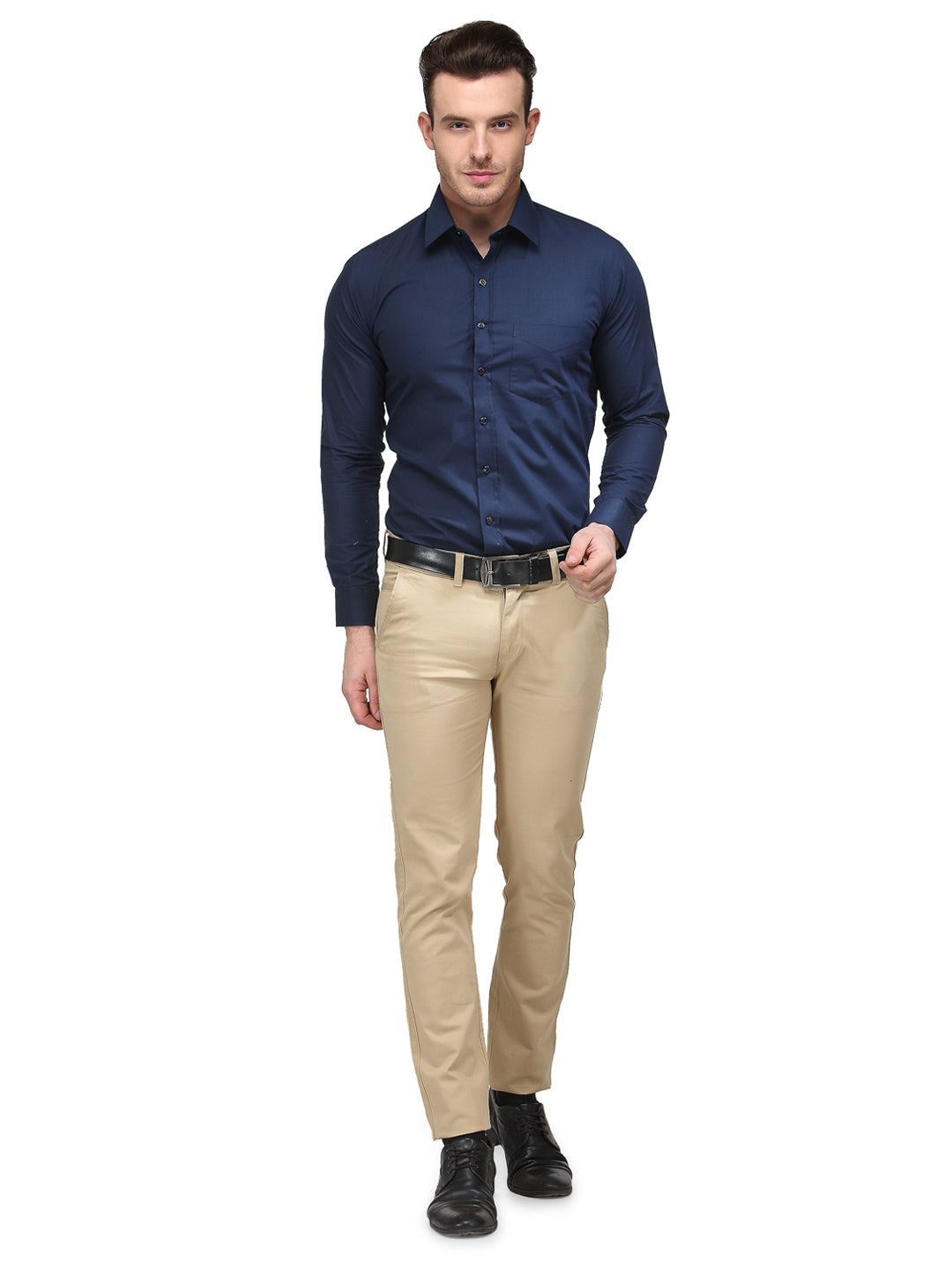 Men Navy Blue Solid Slim Fit Cotton Rich Formal Shirt