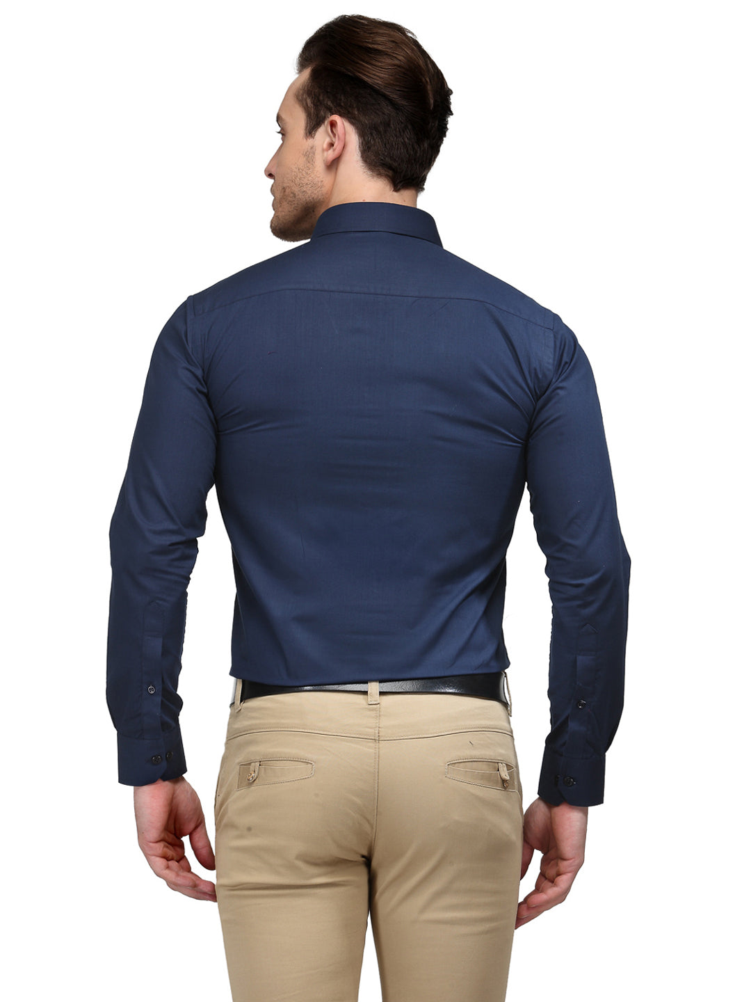 Men Navy Blue Solid Slim Fit Cotton Rich Formal Shirt