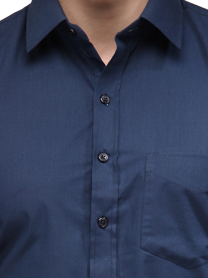 Men Navy Blue Solid Slim Fit Cotton Rich Formal Shirt