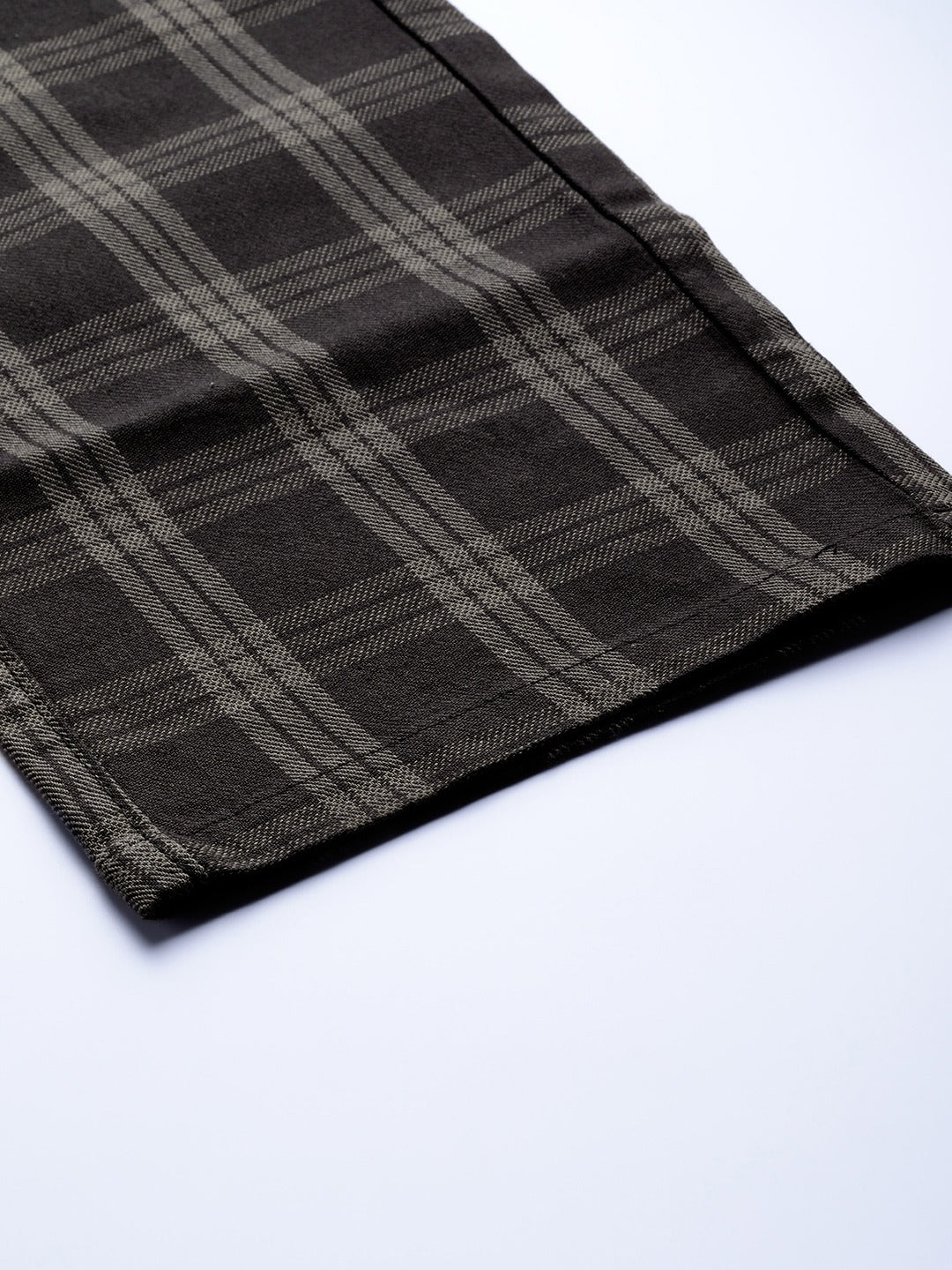 Men Olive Checks Cotton Elastene Slim Fit Formal Trouser