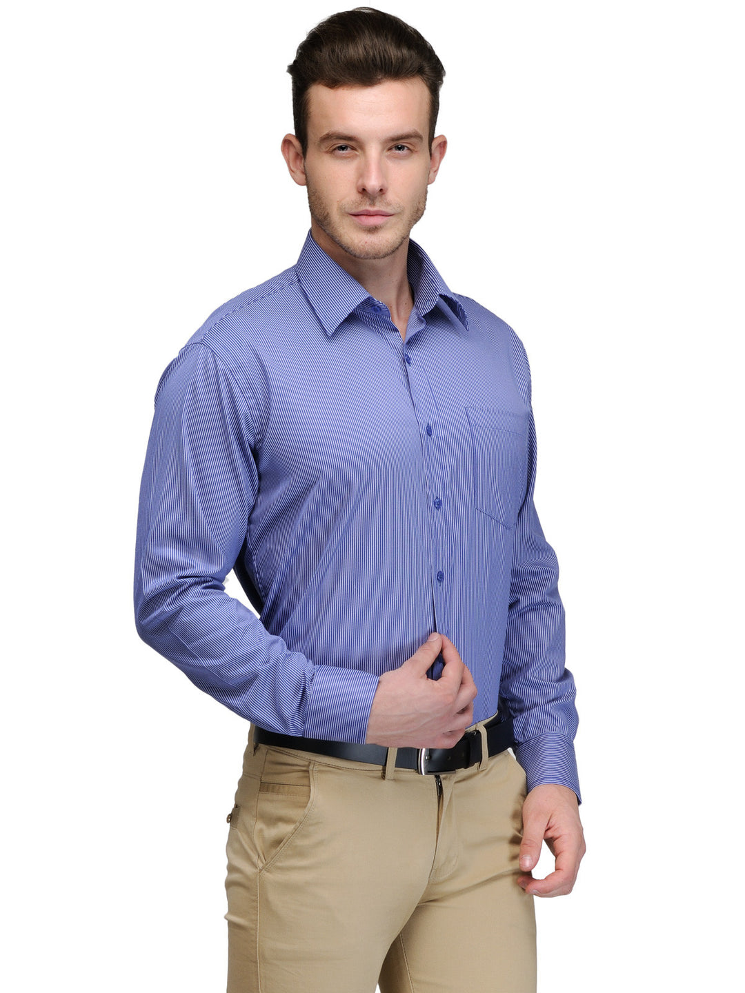 Men Blue Regular Fit Striped Twill Cotton Rich Formal Shirt