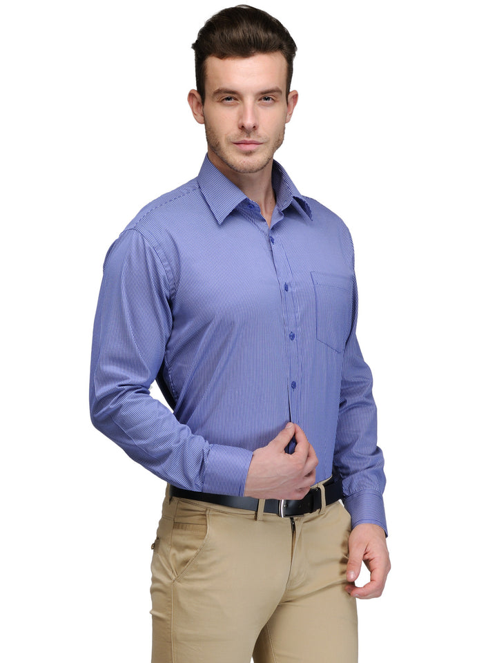 Men Blue Regular Fit Striped Twill Cotton Rich Formal Shirt