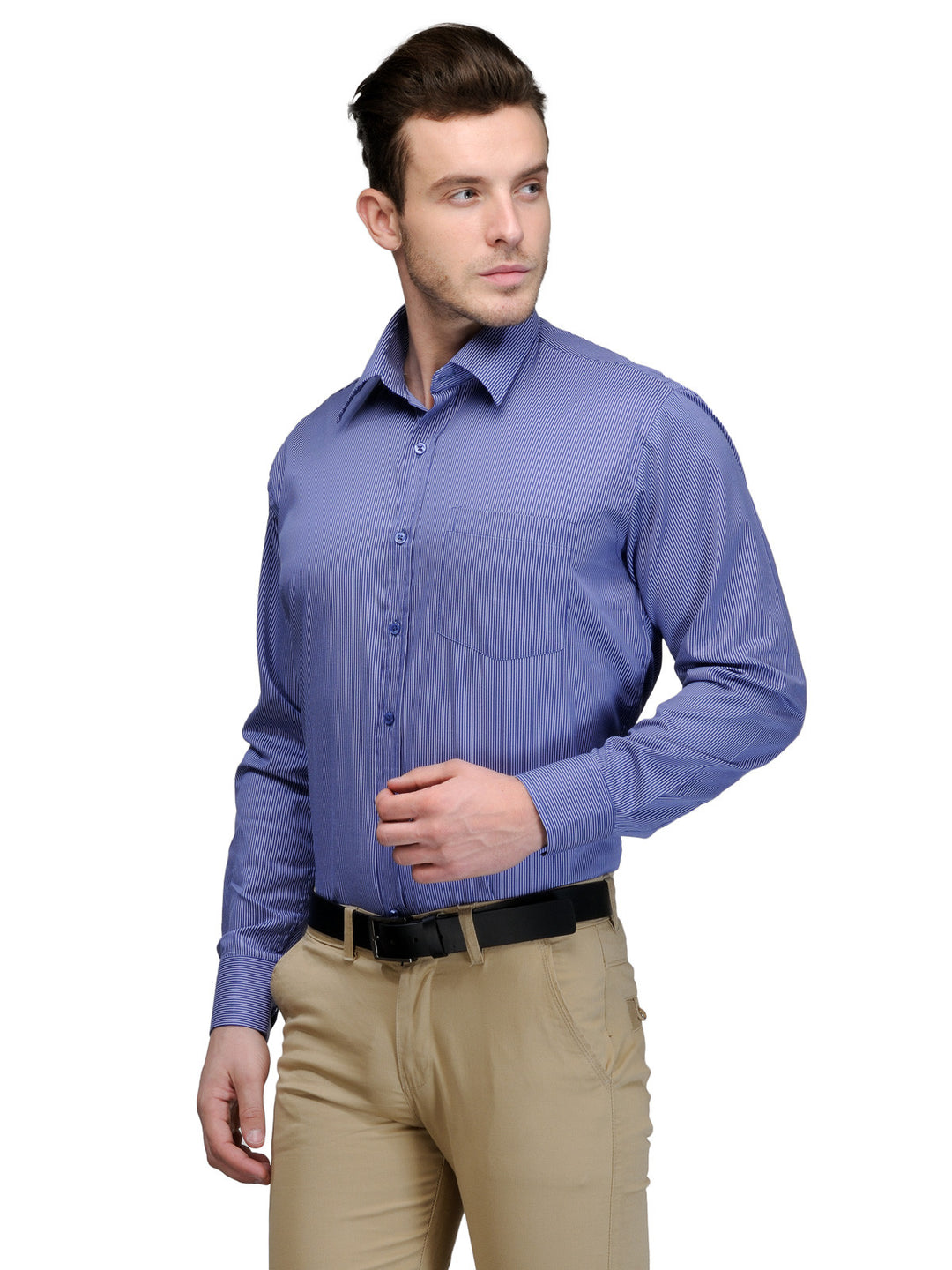Men Blue Regular Fit Striped Twill Cotton Rich Formal Shirt
