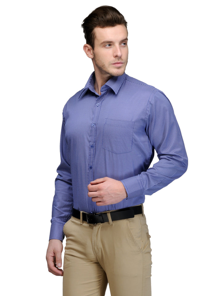 Men Blue Regular Fit Striped Twill Cotton Rich Formal Shirt