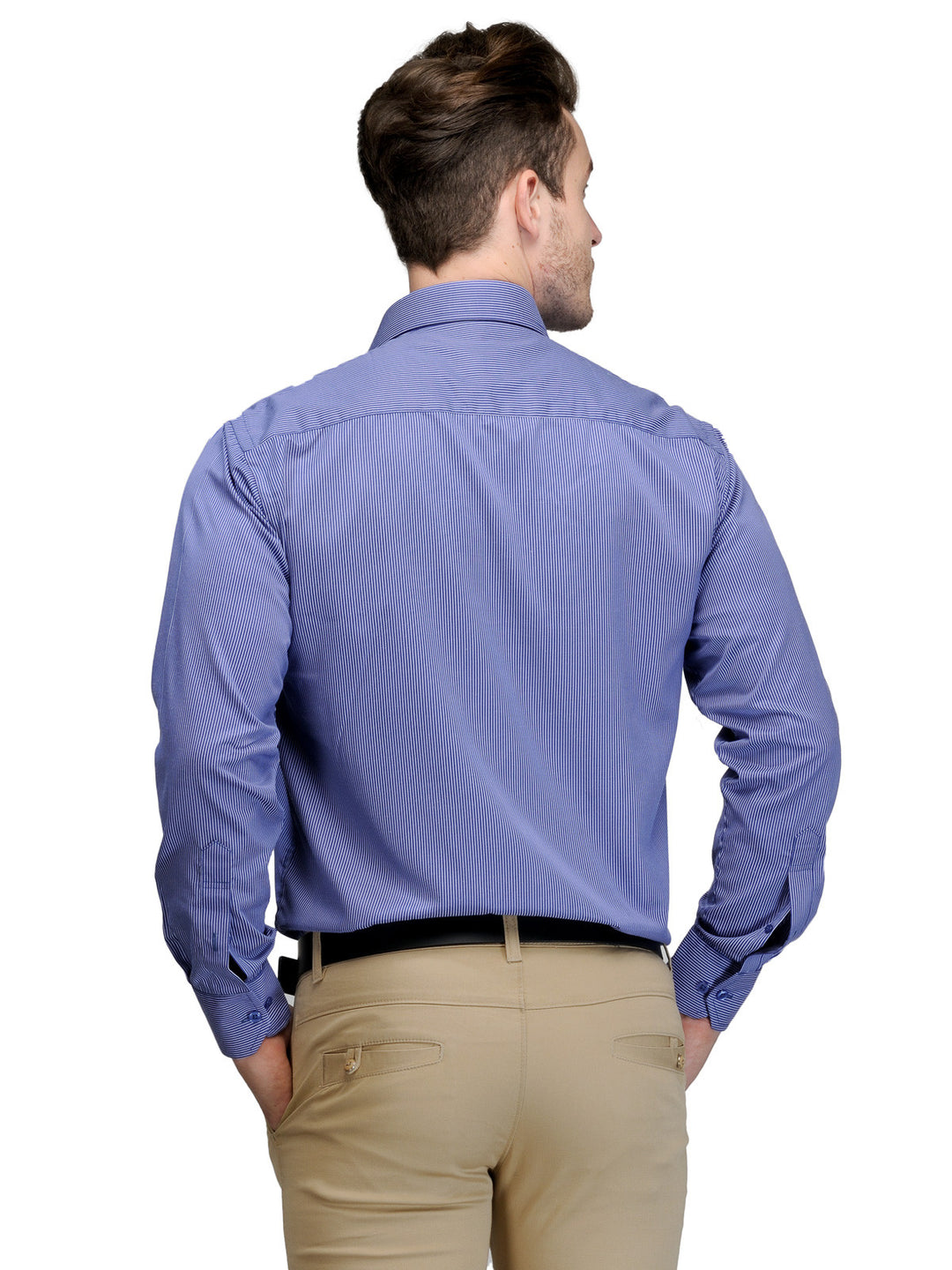 Men Blue Regular Fit Striped Twill Cotton Rich Formal Shirt
