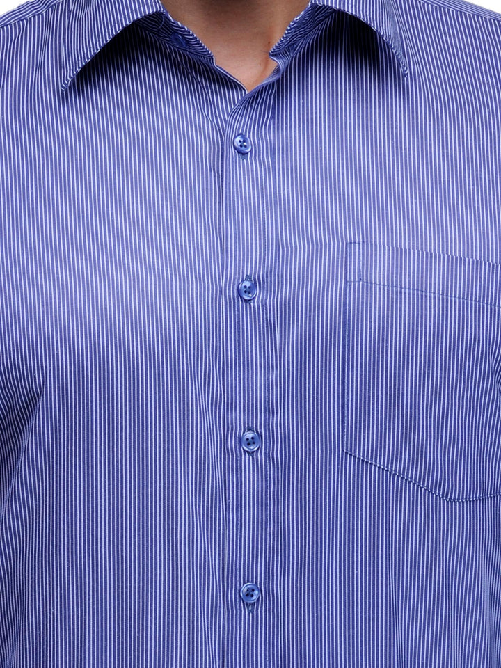 Men Blue Regular Fit Striped Twill Cotton Rich Formal Shirt