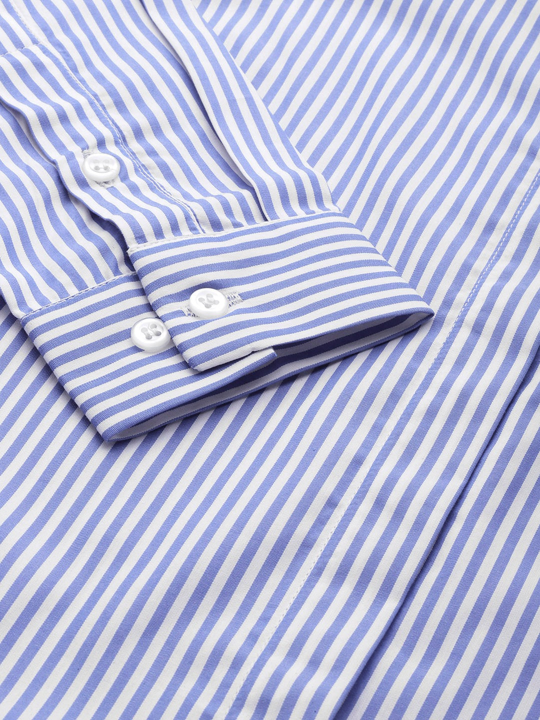 Women White & Blue Stripes Pure Cotton Slim Fit Formal Shirt