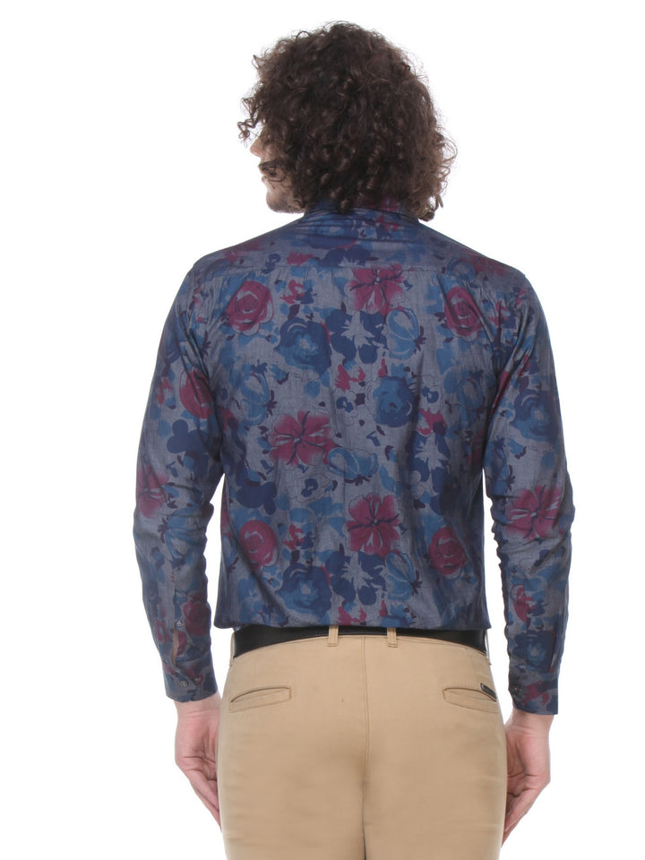 Men Navy Slim Fit Printed Pure Cotton Formal Shirt