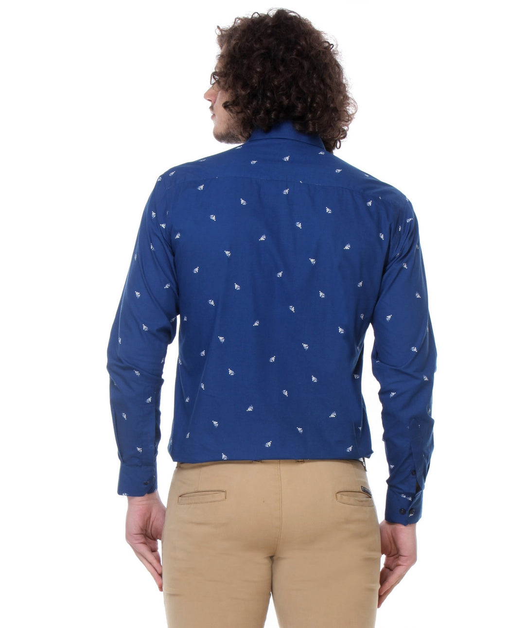 Men Blue Slim Fit Print Plain Pure Cotton Formal Shirt