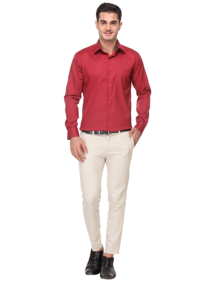 Men Red Slim Fit Solid Oxford Pure Cotton Formal Shirt