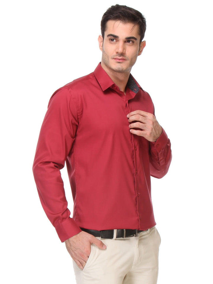 Men Red Slim Fit Solid Oxford Pure Cotton Formal Shirt