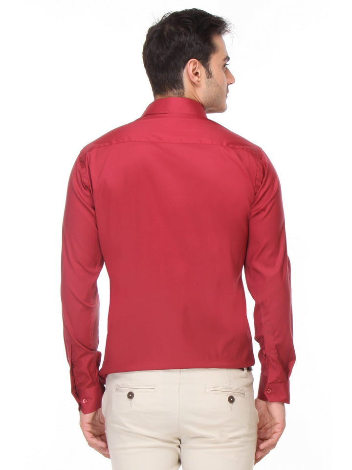 Men Red Slim Fit Solid Oxford Pure Cotton Formal Shirt