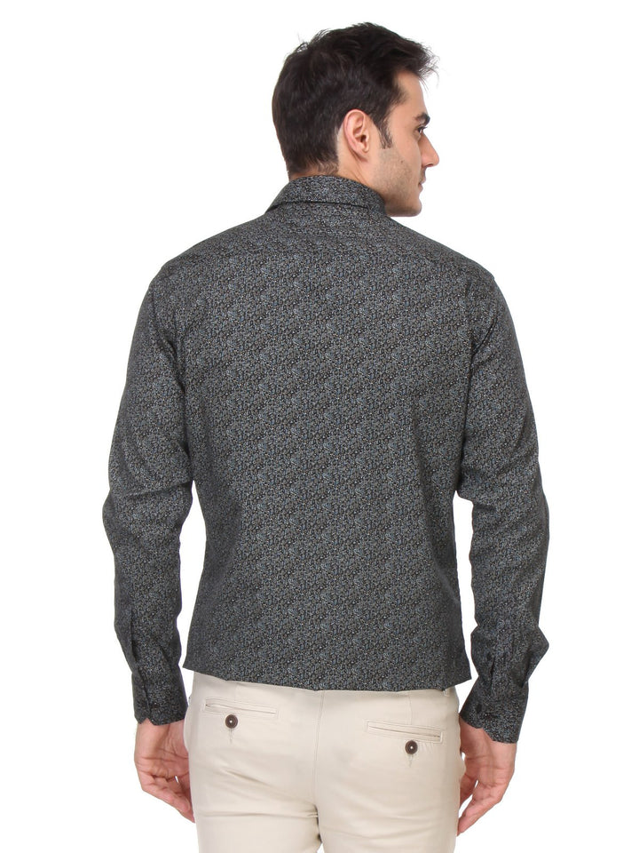 Men Black Slim Fit Print Satin Pure Cotton Formal Shirt