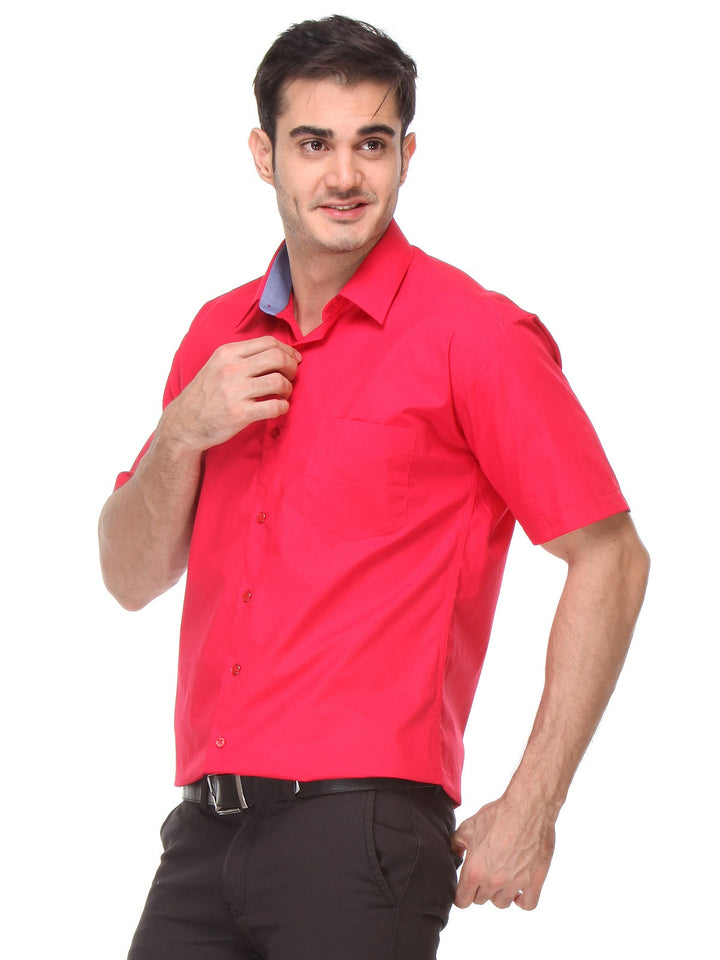 Men Red Slim Fit Solid Pure Cotton Formal Shirt