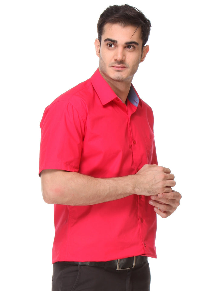 Men Red Slim Fit Solid Pure Cotton Formal Shirt