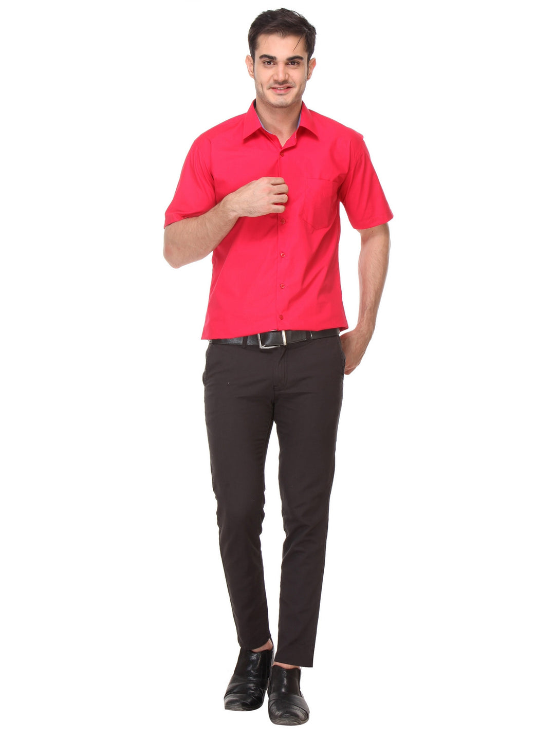 Men Red Slim Fit Solid Pure Cotton Formal Shirt