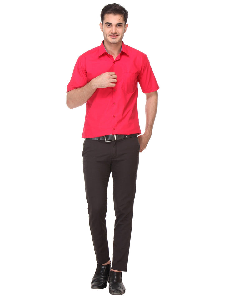 Men Red Slim Fit Solid Pure Cotton Formal Shirt
