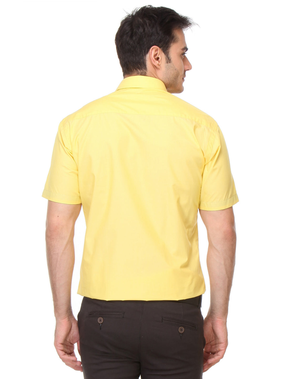 Men Yellow Slim Fit Solid Pure Cotton Formal Shirt