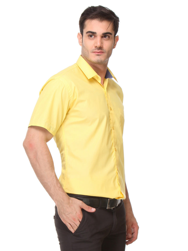Men Yellow Slim Fit Solid Pure Cotton Formal Shirt