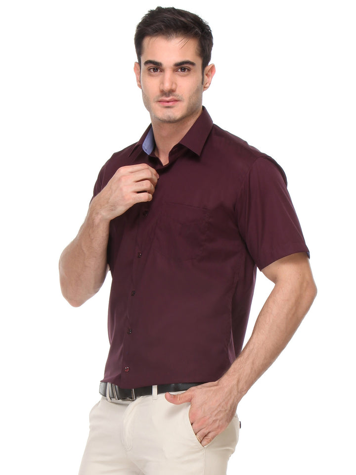 Men Maroon Slim Fit Solid Pure Cotton Formal Shirt