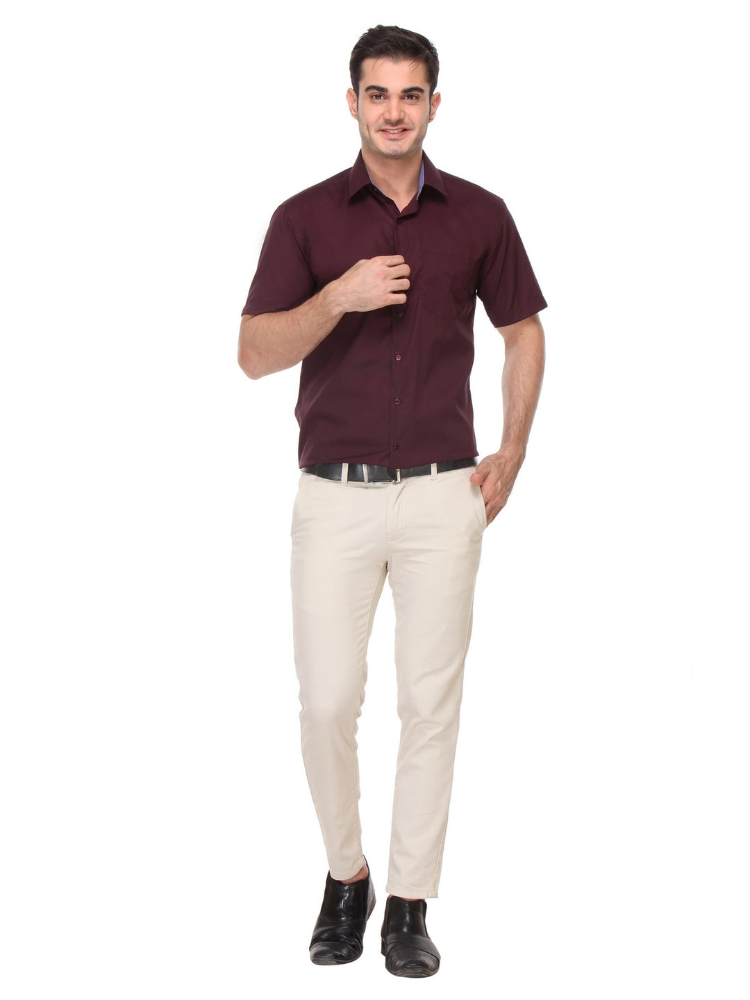 Men Maroon Slim Fit Solid Pure Cotton Formal Shirt