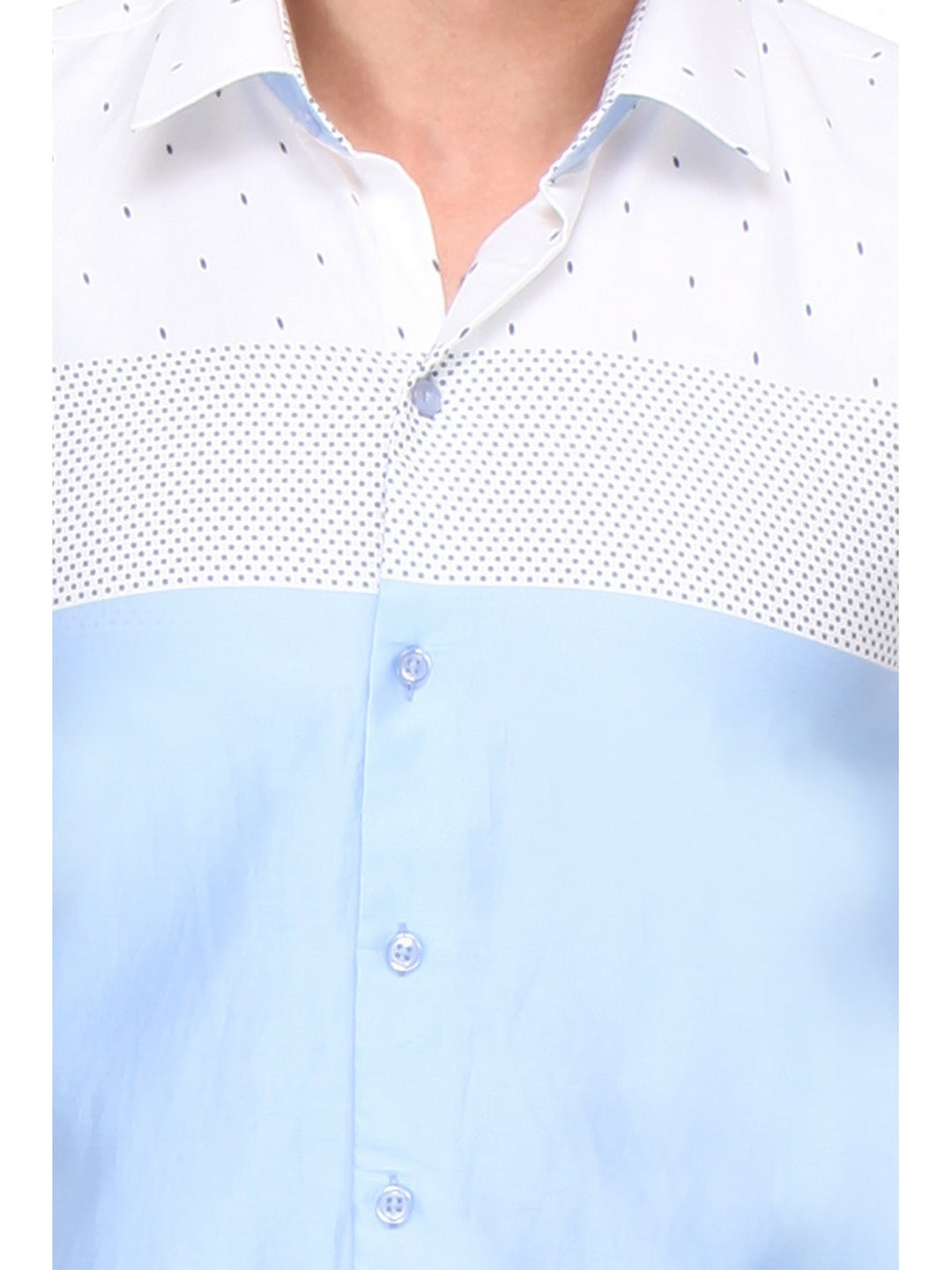 Men Blue and White Slim Fit Printed Satin Pure Cotton Formal Shirt
