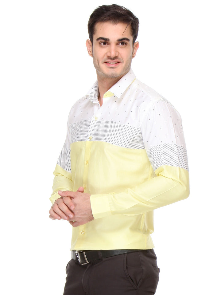 Men Yellow Slim Fit Printed Satin Pure Cotton Formal Shirt