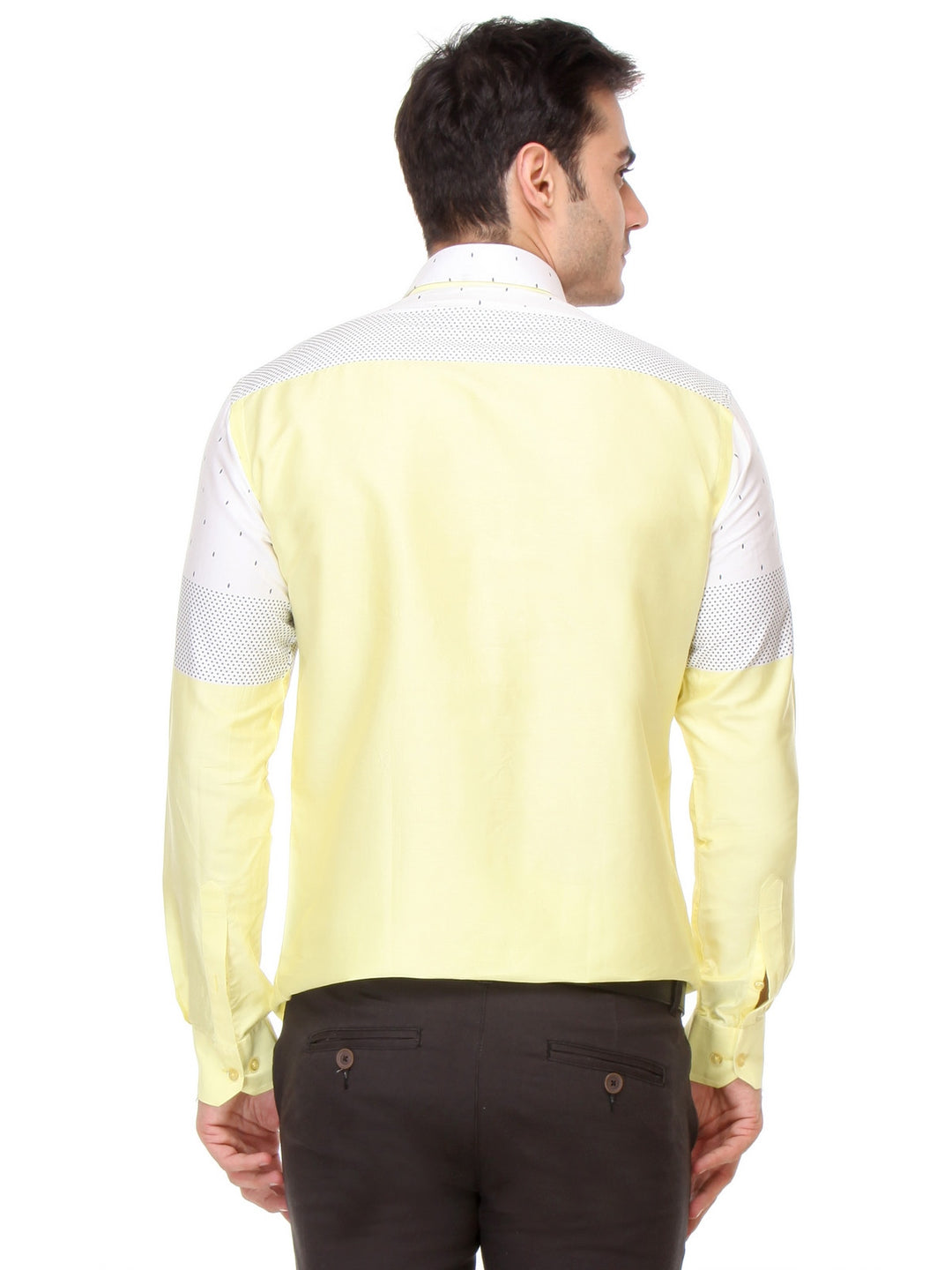 Men Yellow Slim Fit Printed Satin Pure Cotton Formal Shirt